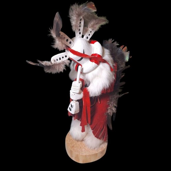 Kachina Doll Kokopelli Freda Charly 125707 Vintage Native Art Feather Fur Music - Picture 3 of 12